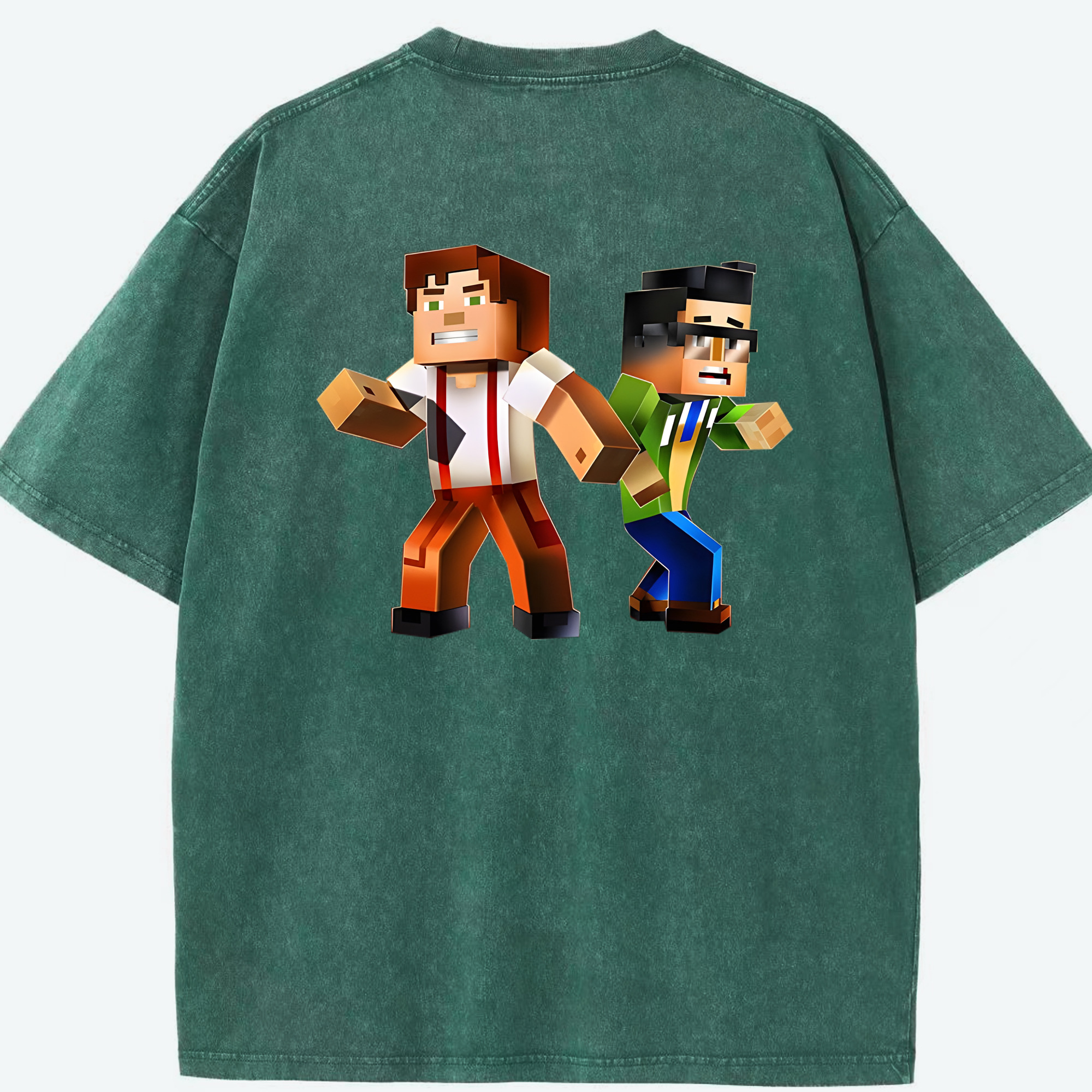 （画像用） マインクラフト ブロックの世界 Minecraft MC Block world 綿100% ヴィンテージ風 半袖Tシャツ（背面プリント）